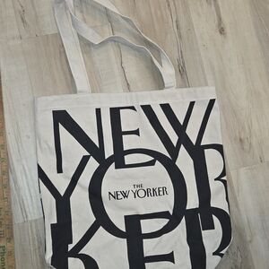 The New Yorker Canvas Tote Bag With Black Lettering